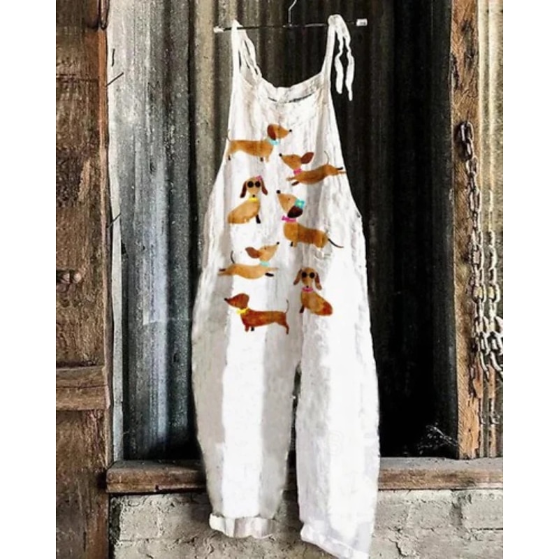 Women's Jumpsuit Vacation Vintage Ethnic Style Full Length Mid Waist Animal Fish Breathability Lightweight Soft Inelastic Causal Casual Daily White Blue Khaki Beige Summer Spring