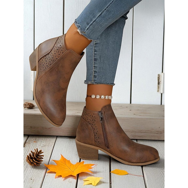 Women's Ankle Boots with Cutout Design – Casual Low Heel Short Booties for Fall Fashion, Work and Weekend Outings3