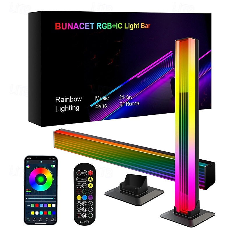 RGB LED Light Strip, Music Sync RGB IC LED Lights Bars, USB Powered Ambient Lighting, Remote Control Color Changing Gaming TV Backlight for Room PC Gaming Monitor Desk