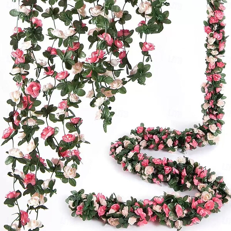 5pcs Artificial Peony Flower Garlands with 45 Red, Pink & White Blooms – Perfect for Christmas, Thanksgiving, Mother’s Day, Halloween, Labor Day – Indoor/Outdoor Wedding and Home Decor, Plastic Peony Vine Decorations2