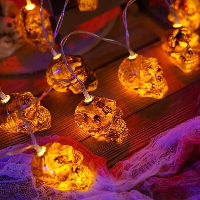 Halloween Skull String Lights 10/20LED Battery Powered Haunted House Bar Halloween Party Home Room Porch Balcony Garden Decoration2