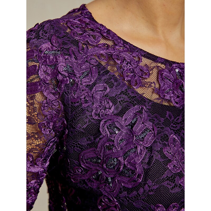 Women's Coat Blazer Jacket Lace Embroidered Open Front Elegant Floral Formal Anniversary Party Wedding Guest Open Front Long Crewneck Regular Fit Long Sleeve Outerwear Eggplant Spring Fall2