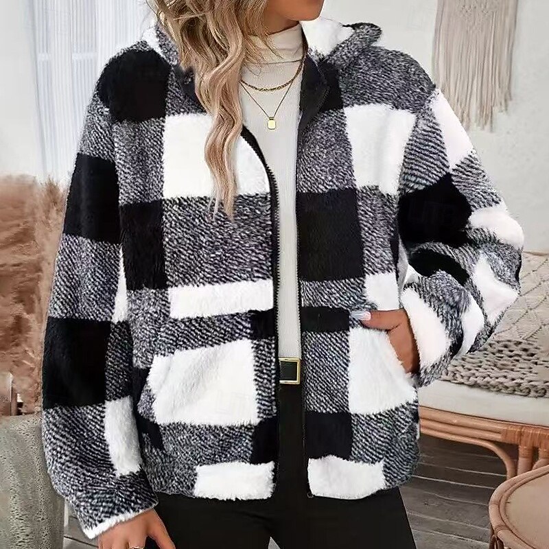 Women's Fleece Jacket Thick Warm Zip Up Long Sleeve Sports Color Block Top For Outdoor Travel Vacation Activewear2