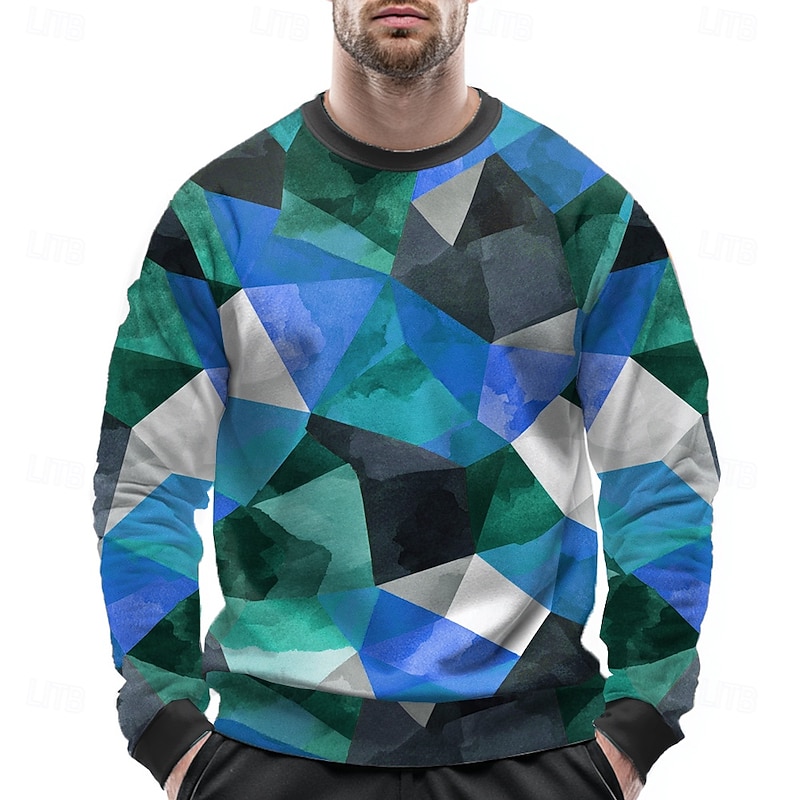 Men's Abstract Sweatshirt Casual Long Sleeve Crew Neck Yellow Red Crewneck 3D All Seasons Designer3