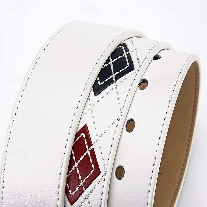 Men's Belt Waist Belt White PU Leather Alloy Durable Adjustable Geometic Outdoor Daily4
