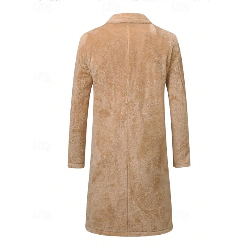 Men's Fleece Jacket Overcoat Trench Coat Long Trench Coat Vacation Daily Fall Winter Polyester Thermal Warm Windproof Outerwear Clothing Apparel Fashion Classic Plain Pocket Lapel Double Breasted3