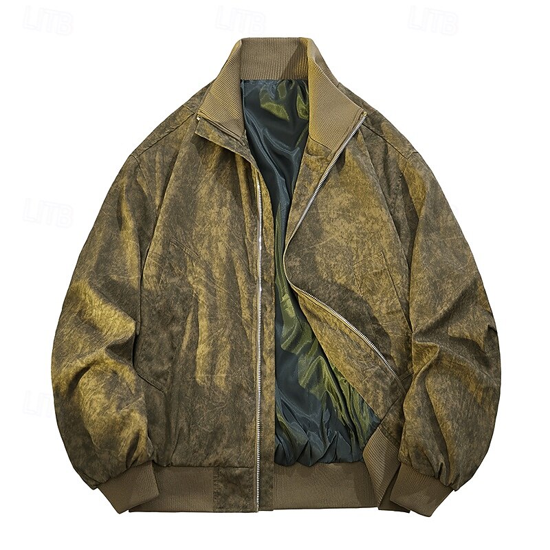 Men's Jacket Casual Jacket Outdoor Vacation Warm Zipper Pocket Fall Winter Plain Fashion Streetwear Standing Collar Regular Black Pink Brown Grey Jacket