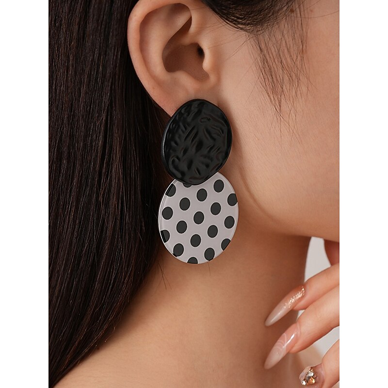 Women's Black and White Polka Dot Statement Drop Earrings - Retro Gatsby Style Bold Jewelry for Parties and Vintage Themed Events2