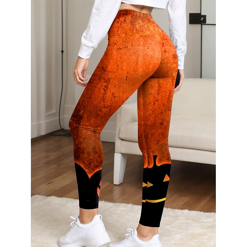 Women's Leggings Vacation Vintage Fashion Ankle-Length High WaistPantsHalloween Graphic Pumpkin Halloween Printing Soft Breathable High Elasticity Vacation Street Causal Blue Purple Orange Green2