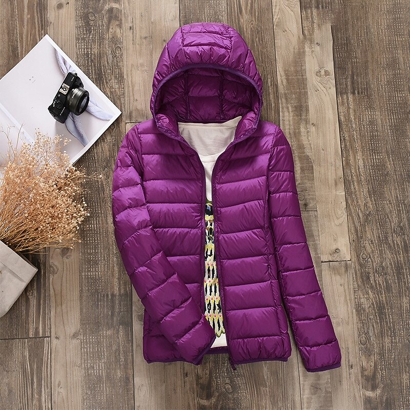 Women's Down Jacket Warm Comfortable Zipper Pocket Fashion Outdoor Plain Daily Wear Going out Weekend Zipper Regular Hooded Regular Fit Long Sleeve Outerwear White Red Purple Fall Winter2