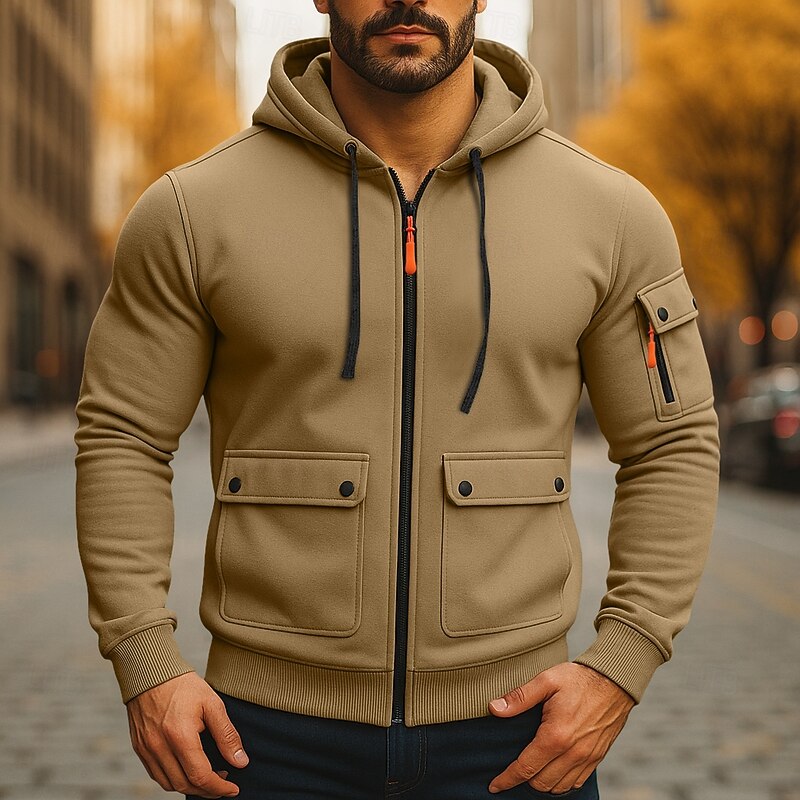Men's Hoodie Full Zip Hoodie Fleece Hoodie Tactical Hoodie Black Army Green Navy Blue Khaki Light Grey Hooded Plain Zipper Sports & Outdoor Casual Daily Streetwear Cool Sportswear Spring &  Fall