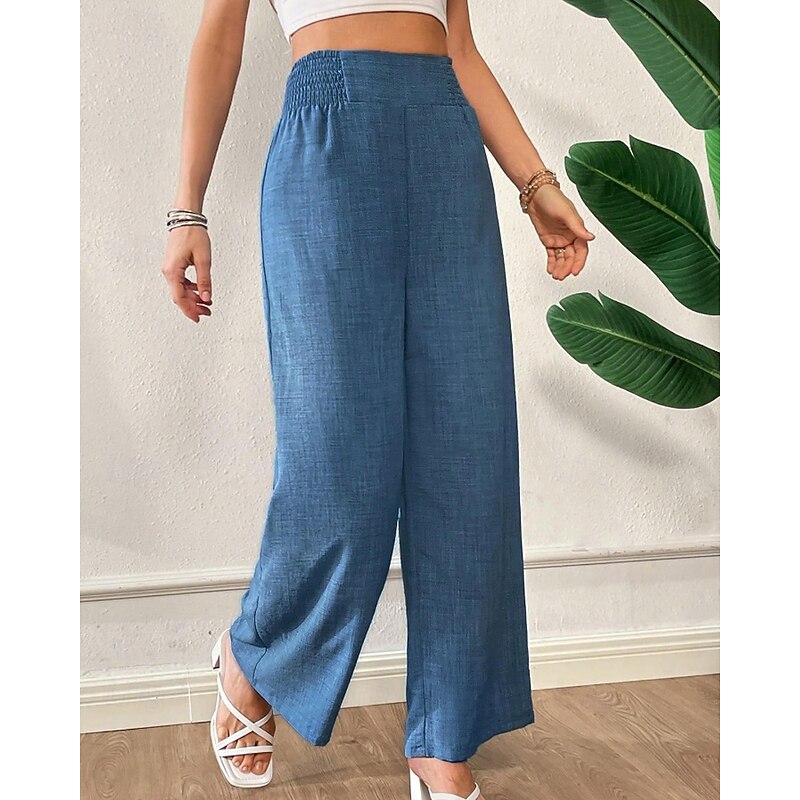 Women's Wide Leg Slacks Streetwear Casual Full Length Natural Plain Elastic Waist Soft Outdoor Vacation Daily Apricot Black Light Green Pink Fall Regular Fit3