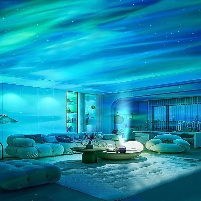 1 Pc 10CM Starry Sky Projection Light, Aurora Water Ripple Star Xuan Special Effect Atmosphere Light, Bedroom Bedhead Romantic Night Light, Live Starry Sky Light, USB Plug in Remote Control2
