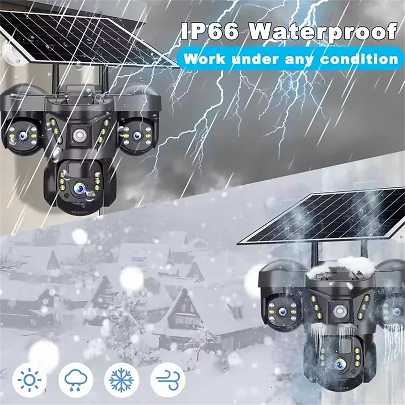 Solar Camera Three Lens Two-Way Audio Outdoor IP66 Waterproof Built-in Battery Security CCTV 6K HD 4G Network Camera2