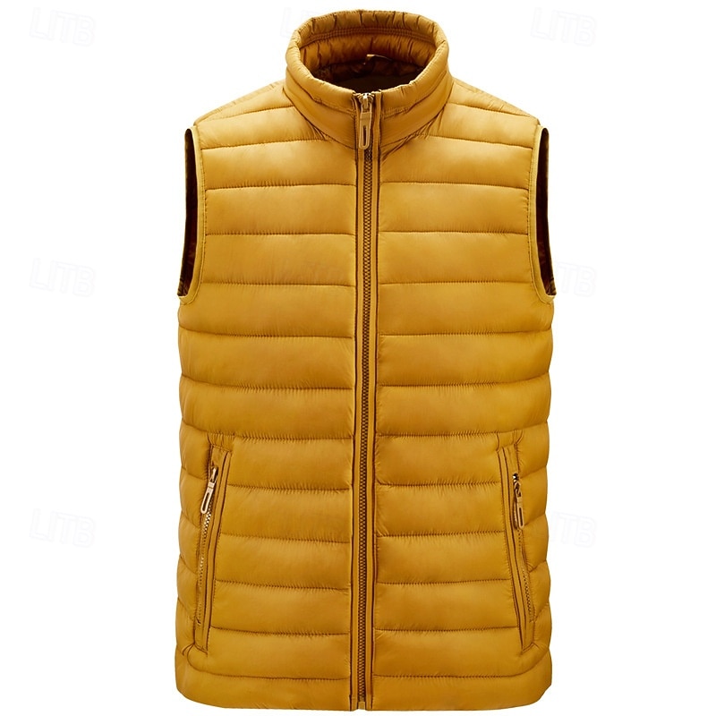 Men's Puffer Vest Vest Gilet Vacation Daily Date Fashion Casual Winter Pocket Polyester Warm Comfortable Solid Color Zipper Stand Collar Regular Fit Black Yellow Red Army Green Vest4