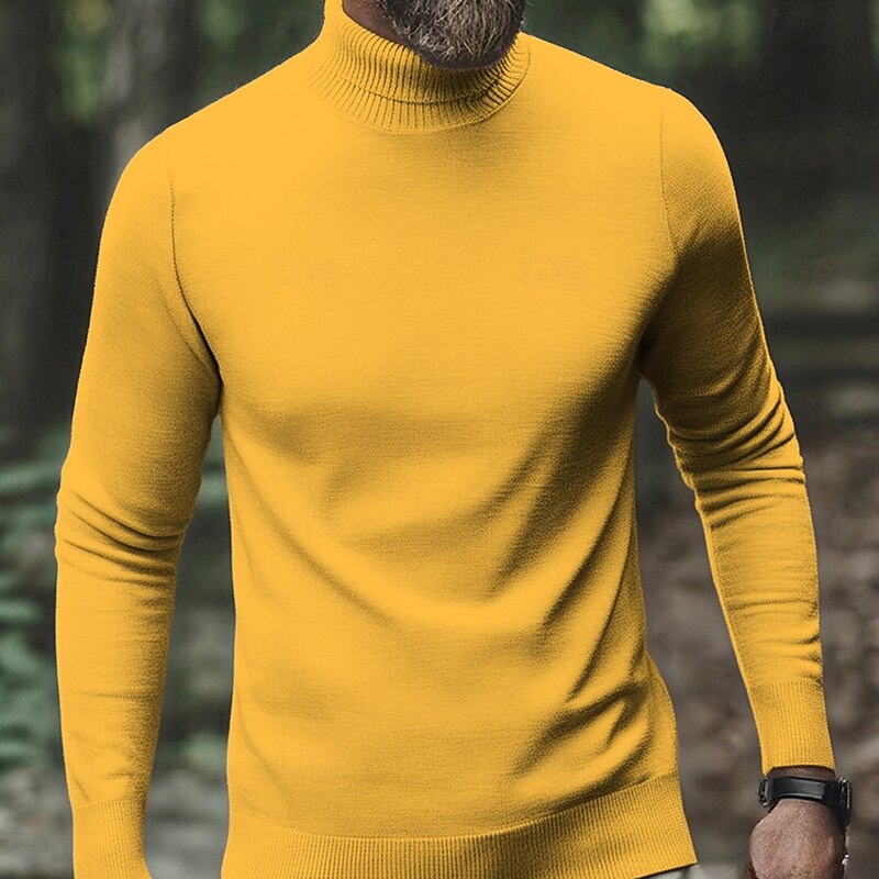 Men's Pullover Sweater Jumper Knit Sweater Ribbed Knit Regular Tops Knitted Plain Turtleneck Fashion Basic Vacation Daily Wear Clothing Apparel Fall Winter Camel Wine S M L4