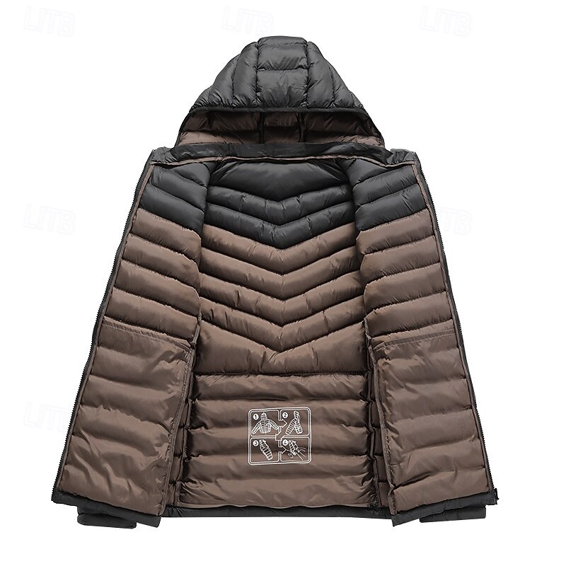 Men's Winter Coat Puffer Jacket Padded Jacket Pocket Polyster Vacation Daily Wear Date Regular Fashion Casual Comfortable Thermal Warm Winter Solid / Plain Color Black Blue Army Green Puffer Jacket3