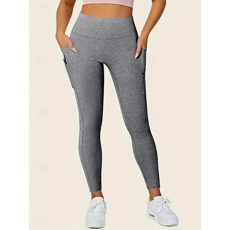 Women's Leggings Fashion Casual Full Length High Waist Solid Color Pocket High Cut Breathability Soft Comfortable High Elasticity Wine Navy Black Gray Fall Winter Slim Fit3