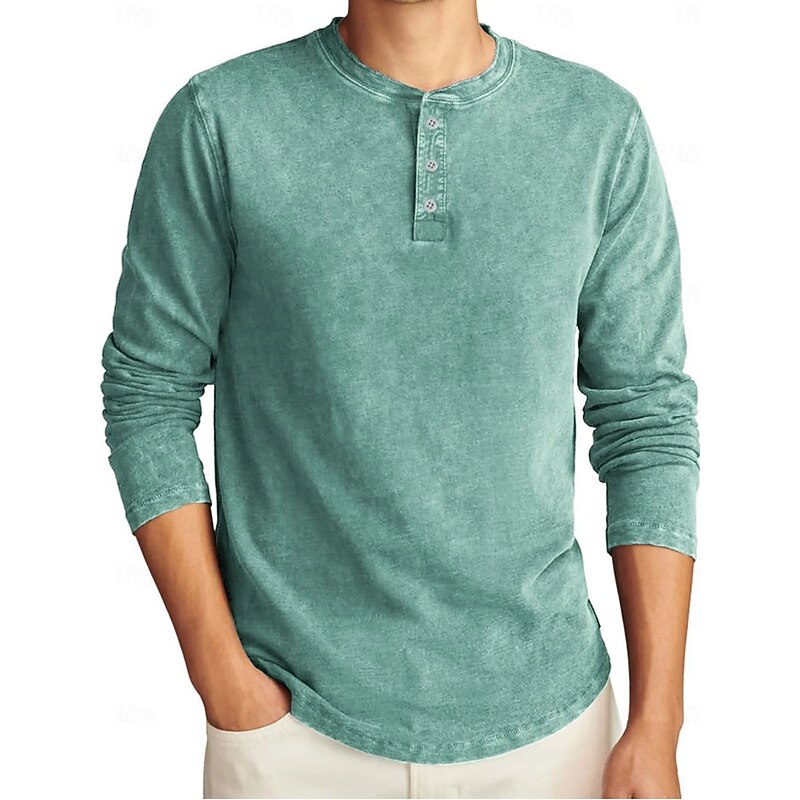 Men's Henley Shirt Tee Tee Top Long Sleeve Shirt Long Sleeve Henley Fall Winter Retro Fashion Designer Nostalgic Fashion Vintage Vacation Street Going out Navy Black Light Green Top Tee for Men4