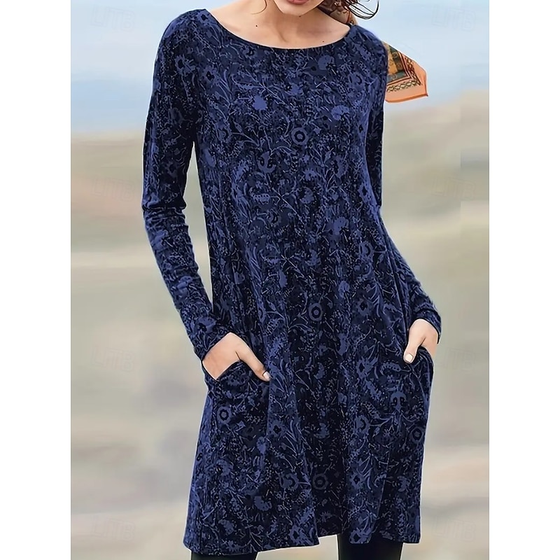 Women's Midi Dress Paisley Dress Casual Dress Winter Dress T Shirt Dress Tee Dress Casual Date Regular Fit Floral Paisley Long Sleeve Crew Neck Dark Green Ink Blue Brown Fall Winter2
