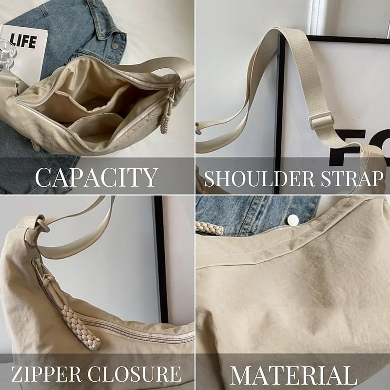 Women Fashion Plain Color Nylon Crossbody Hobo Bag Waterproof Lightweight Casual Shoulder Bag Stylish High Quality Durable Trendy Everyday Handbag4