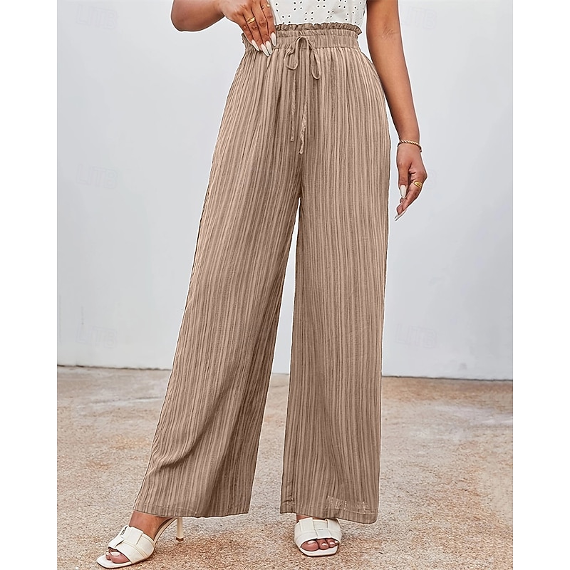 Women's Wide Leg Pants Trousers Palazzo Pants Fashion Streetwear Full Length High Waist Plain Elastic Waist Jacquard Breathability Comfortable Micro-elastic Street Daily Wear Going out Black Navy