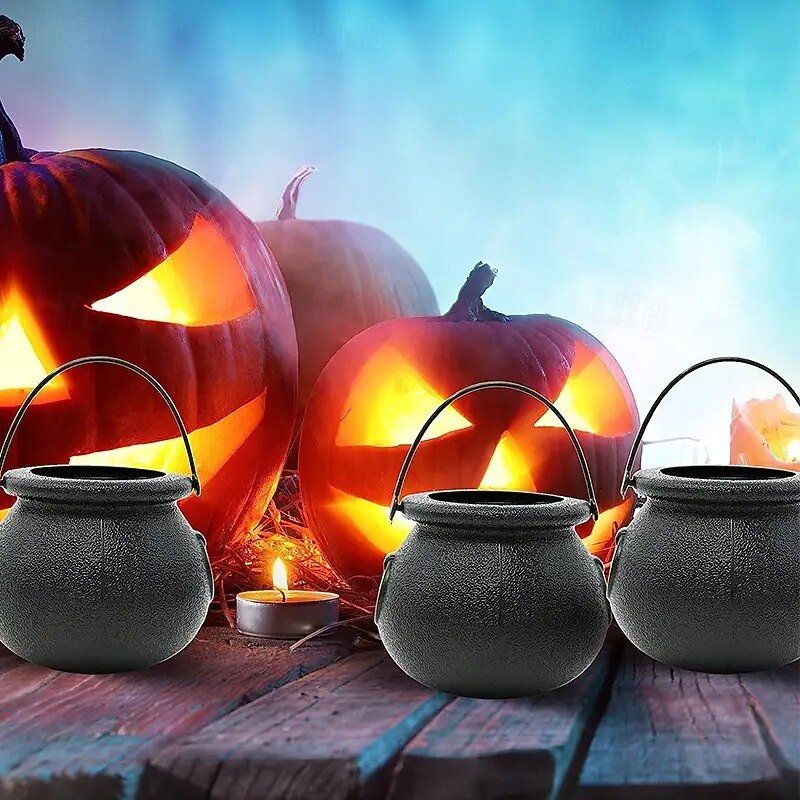 8/12PCS Halloween Witch Cauldron Mini Decorative Bowls, Black Kettle and Pot Party Decorations, Witch Jar and Large Pot Display Stands for Halloween Gifts4