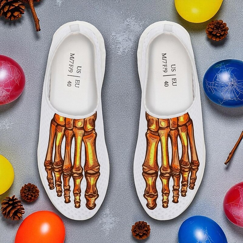 Men's Flyknit Slip-On Sneakers with 3D Skeleton Foot Print – Lightweight Breathable Casual Shoes for Halloween Parties & Cosplay3