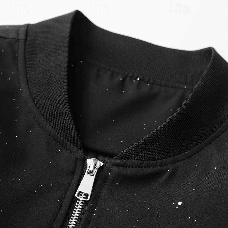 Men's Jacket Casual Jacket Outdoor Vacation Warm Zipper Pocket Fall Winter Plain Fashion Streetwear Standing Collar Regular Black Jacket3