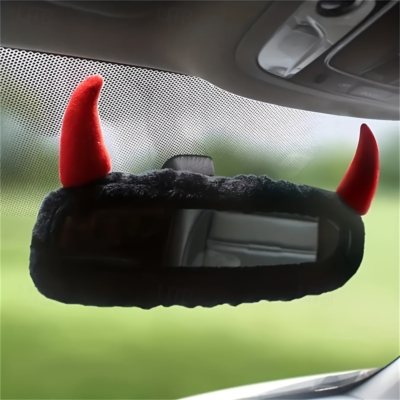Cute Devil 1pc Car Rearview Mirror Cover Creative Fabric Decoration for Vehicle Interior for Halloween3