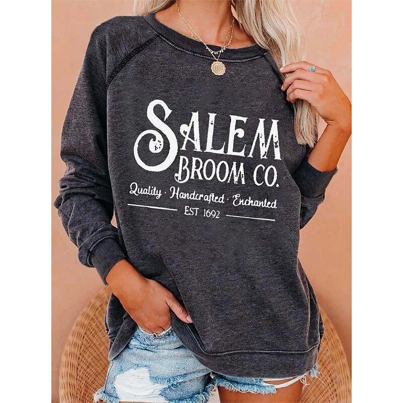 Women's Pullover Sweatshirt Graphic Halloween Fashion Casual Long Sleeve Crew Neck Regular Tops Casual Print Black White Red Blue Purple Summer Spring Fall