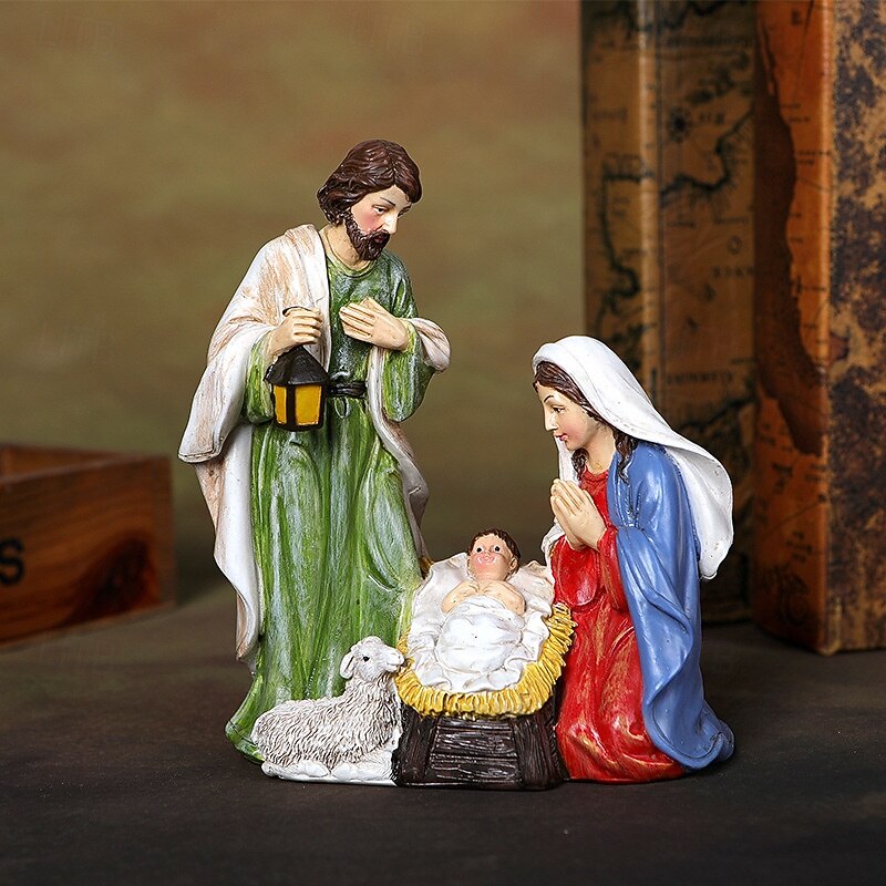 Christmas Nativity Scene Figurines Set, Resin Holy Family Mary, Joseph, Baby Jesus, Religious Christmas Decor, Nativity Manger Figurines3