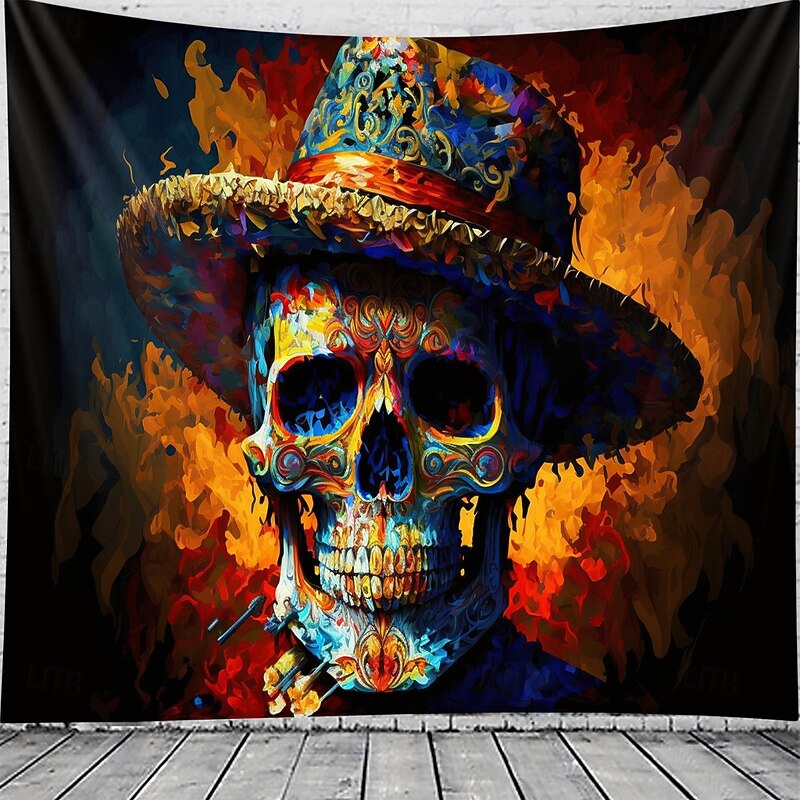 Day of the Dead Tapestry Banners Wall Hangings Skeleton Marigold Mexico Dark Punk Gothic Style Party Dorm Shooting Backgrounds Home Decor3