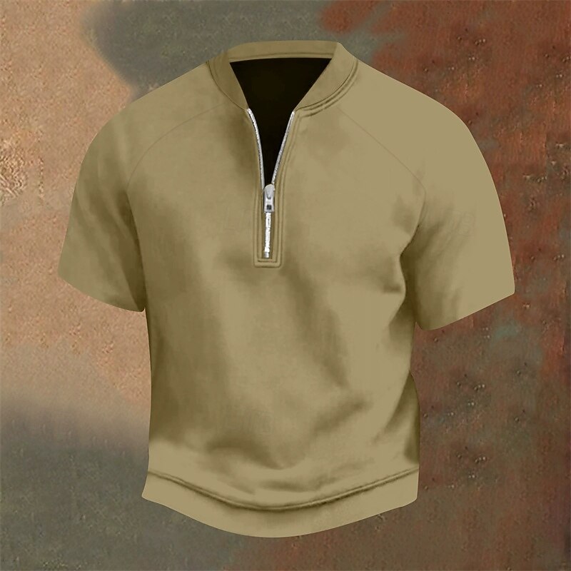 Men's Polo Shirts Quarter Zip Polo Daily Wear Date Quarter Zip Short Sleeve Fashion Basic Plain Zipper Summer Regular Fit Light Yellow Black Yellow Navy Blue Purple Orange Polo Shirts4