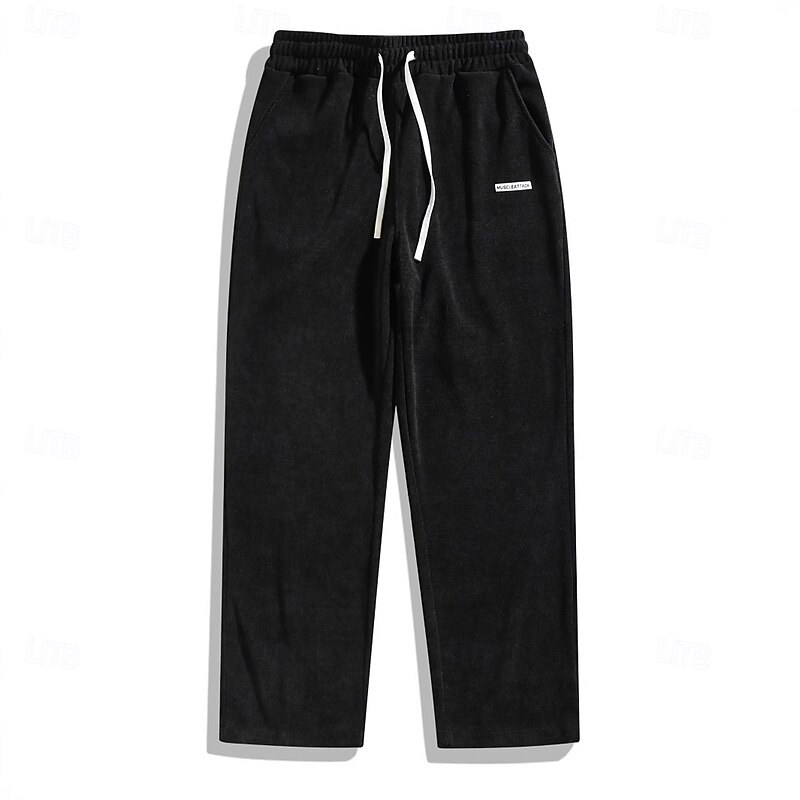 Men's Sweatpants Corduroy Pants Trousers Baggy Pants Drawstring Elastic Waist Straight Leg Plain Moisture Wicking Breathable Full Length Outdoor Casual Daily Fashion Streetwear Black Yellow Stretchy2