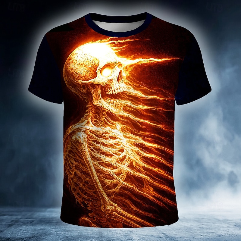Halloween Men's Skull Optical Illusion 3D T Shirt Short Sleeve T shirt 3D Print Crew Neck Shirt Exaggerated Designer Horror Party Street Holiday Blue Purple Orange Summer Spring All Seasons Clothing2