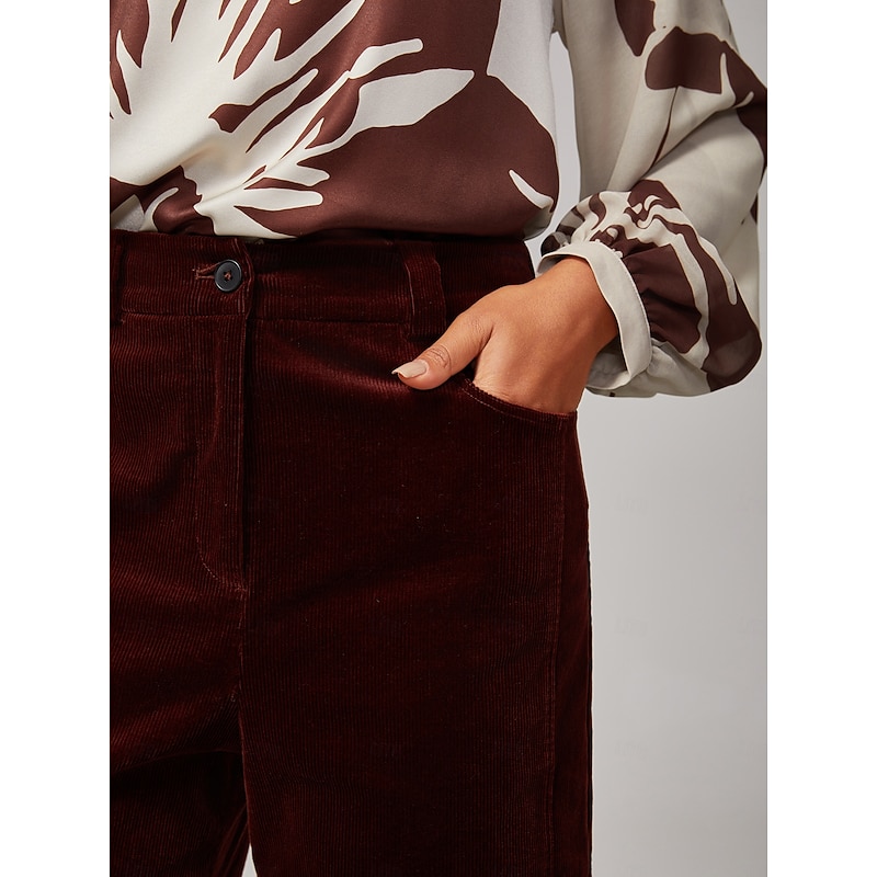Reddish Brown Corduroy Straight Leg Pants3