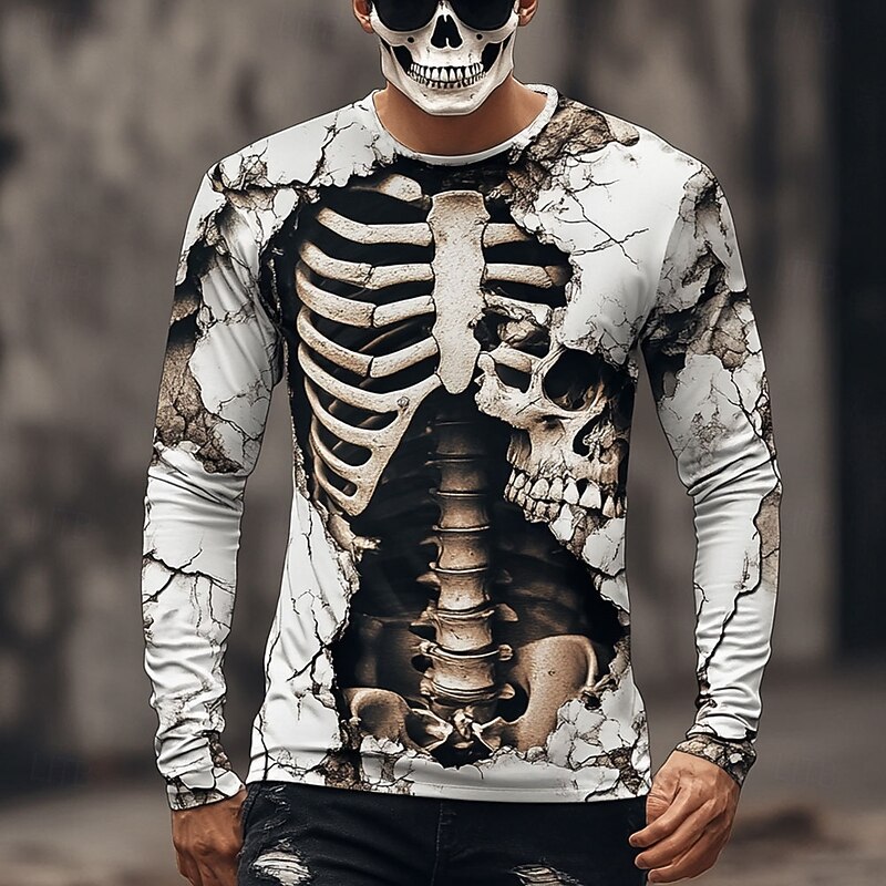 Halloween Day of the Dead Skull Men's 3D Skeleton T Shirt Long Sleeve T shirt 3D Print Crew Neck Shirt Fashion Exaggerated Street Casual Daily Summer Spring Fall Clothing Apparel2