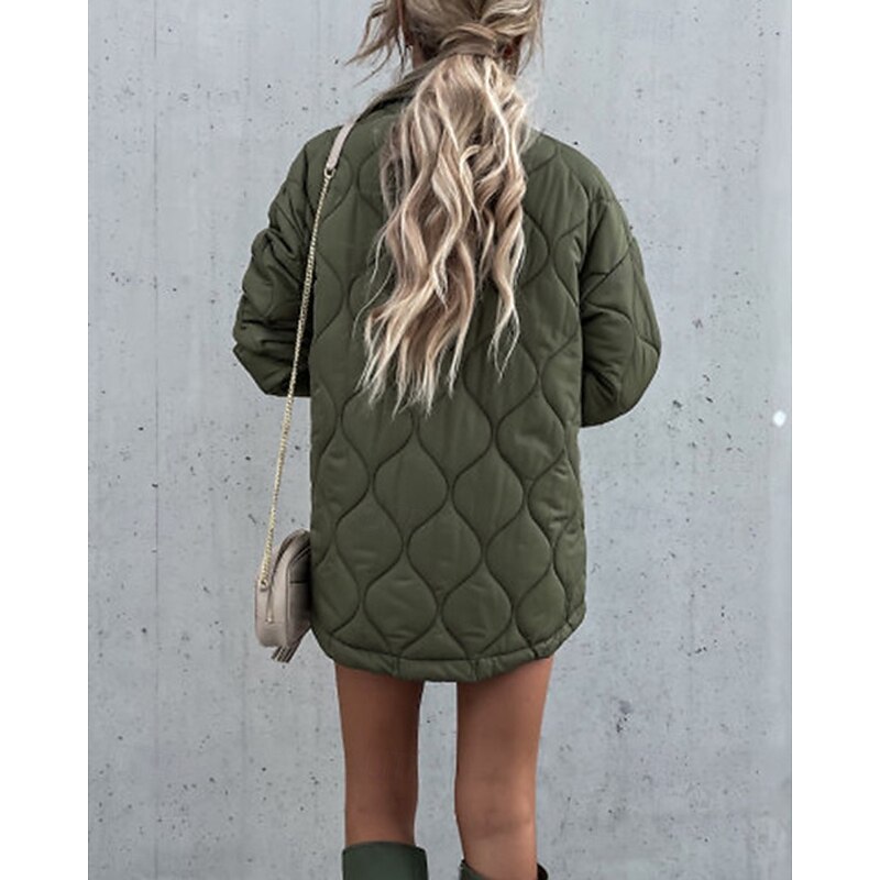Women's Winter Jacket Coat Warm Comfortable Pocket Buttons Fashion Modern Casual Plain Going out Weekend Cardigan Regular Turndown Regular Fit Long Sleeve Outerwear Green Winter2