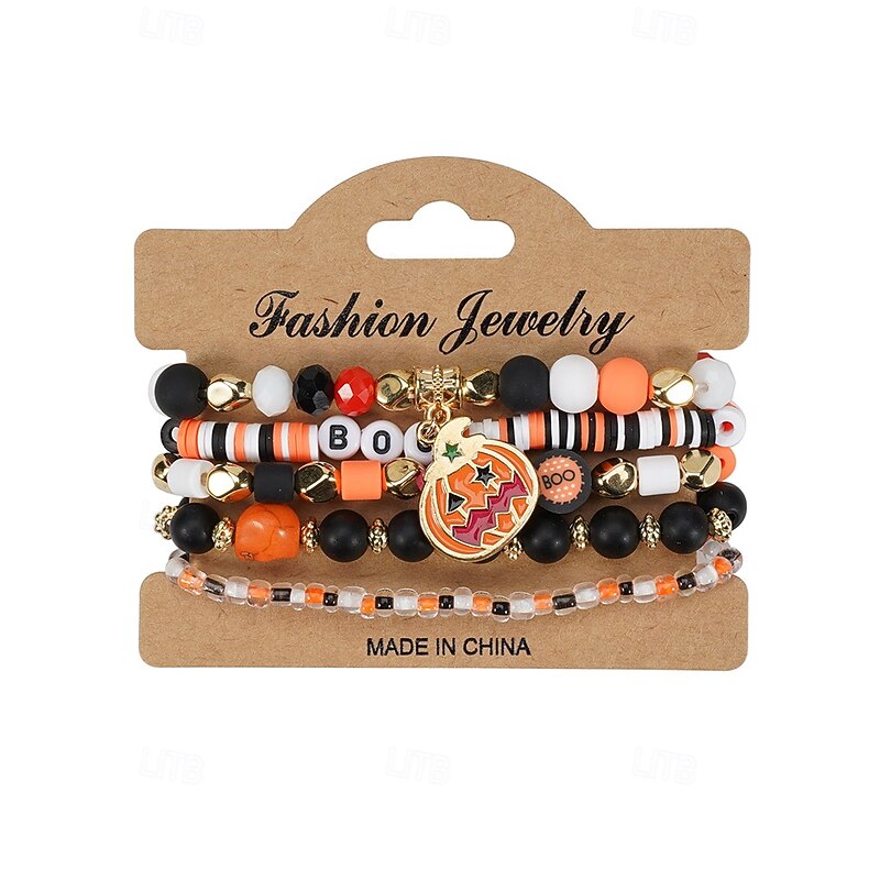 Women's Halloween Beaded Bracelet Set, Colorful Festive Style, Ideal for Party Outfits & Trick - or - Treat Looks