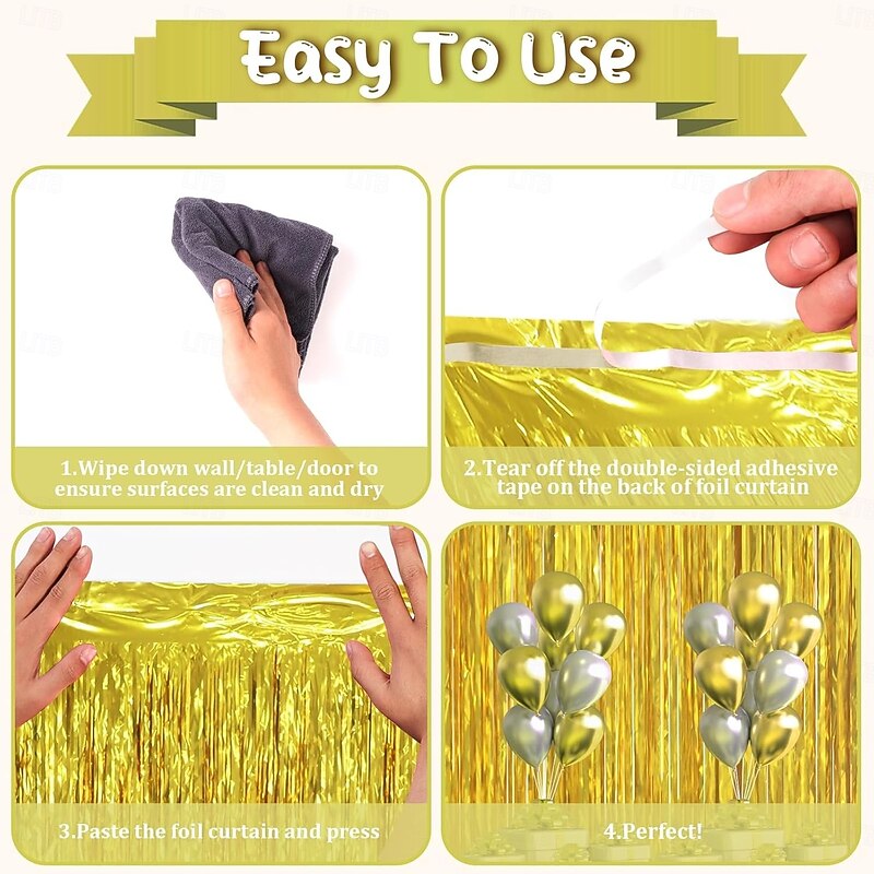 3 Pack Foil Fringe Backdrop Curtains,3.3 x 6.6 ft (1*2M) Tinsel Streamers Party Decorations, Fringe Backdrop for Birthday, Baby Shower, Gender Reveal, Graduation3