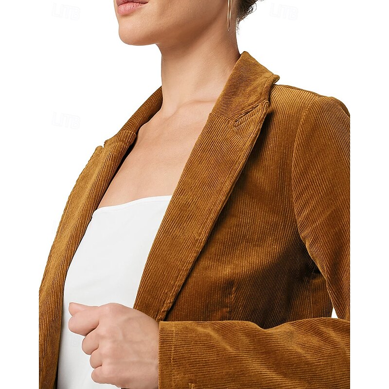 Women's Blazer Sport Coat Formal Evening Vintage Corduroy Elegant Long Sleeve Peak Lapel Single Breasted2