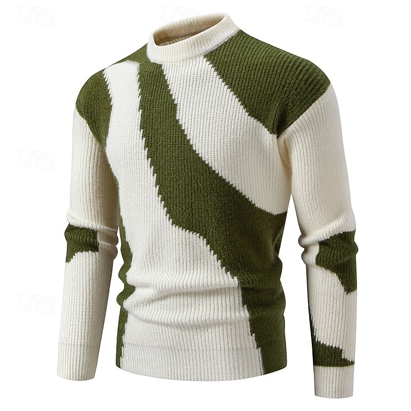 Men's Sweater Pullover Sweater Jumper Ribbed Knit Regular Tops Knitted Slim Fit Color Block Crew Neck Knitwear Contemporary Casual Daily Wear Clothing Apparel Fall Winter Black Blue M L XL4