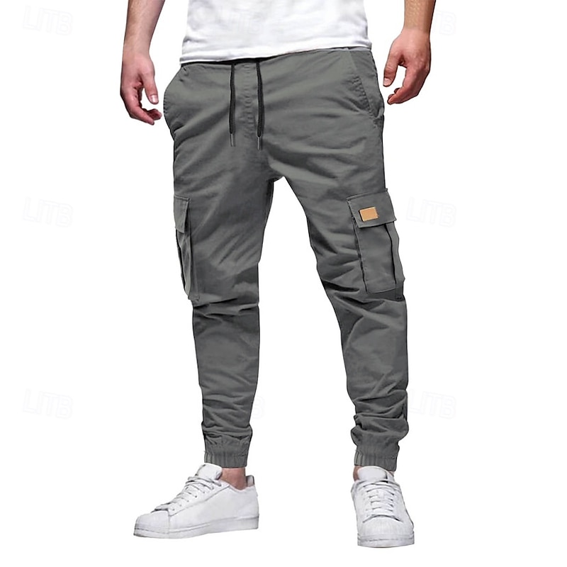 Men's Cargo Pants Cargo Trousers Joggers Trousers Casual Pants Drawstring Multi Pocket Elastic Cuff Plain Full Length Sports Outdoor Running Streetwear Ethnic Style Black Navy Blue Inelastic4