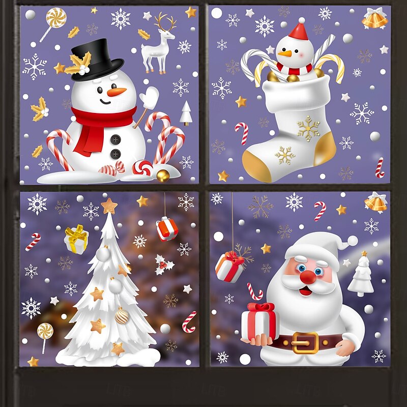 9 Sheets Christmas Window Cling Wall Sticker Decals Decorations, Candy Canes, Snow Houses, Snowflakes, Santa Claus, Reindeer & Snowmen, Static Cling, Holiday Home & Store Decor2