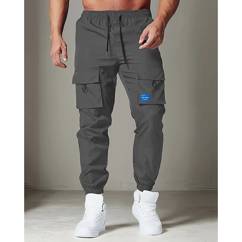 Men's Cargo Pants Joggers Trousers Drawstring Elastic Waist Multi Pocket Plain Wearable Outdoor Daily Camping & Hiking Fashion Classic Black Brown3