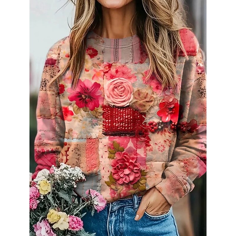 Women's 3D Print Vintage Boho Hoodie Patchwork Hoodie Sweatshirt Floral Pullover Sweatshirt Floral Vight Graphic Warm Active Vintage Long Sleeve Cretreet Dailywear Spring Fall Winter
