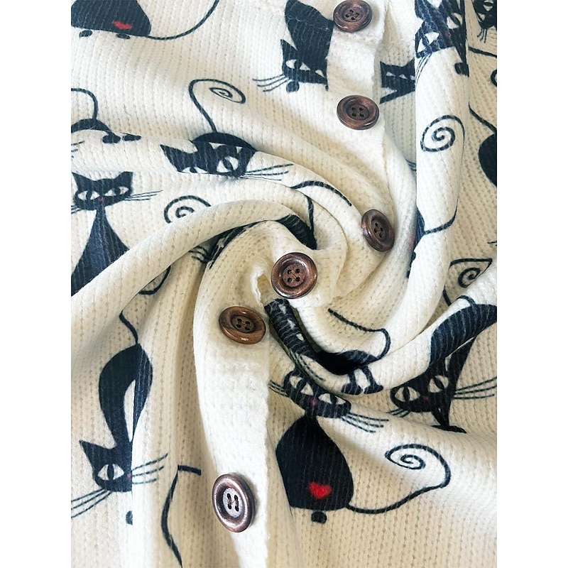 Women's Cardigan Sweater Knitted Ribbed Button Front Round Neck Long Sleeve Lightweight Daily Floral Crew Neck Buttons Print Regular Tops Knit Outdoor Weekend Red Green Spring Fall4