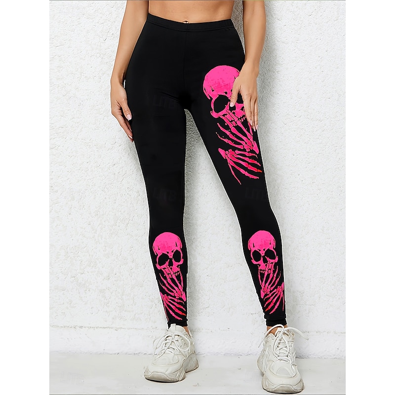 Women's Leggings Vacation Vintage Fashion Full Length High WaistPantsHalloween Graphic Skull Printing Soft Breathable High Elasticity Outdoor Vacation Street Violet Rose Red Spring Fall Winter Slim3