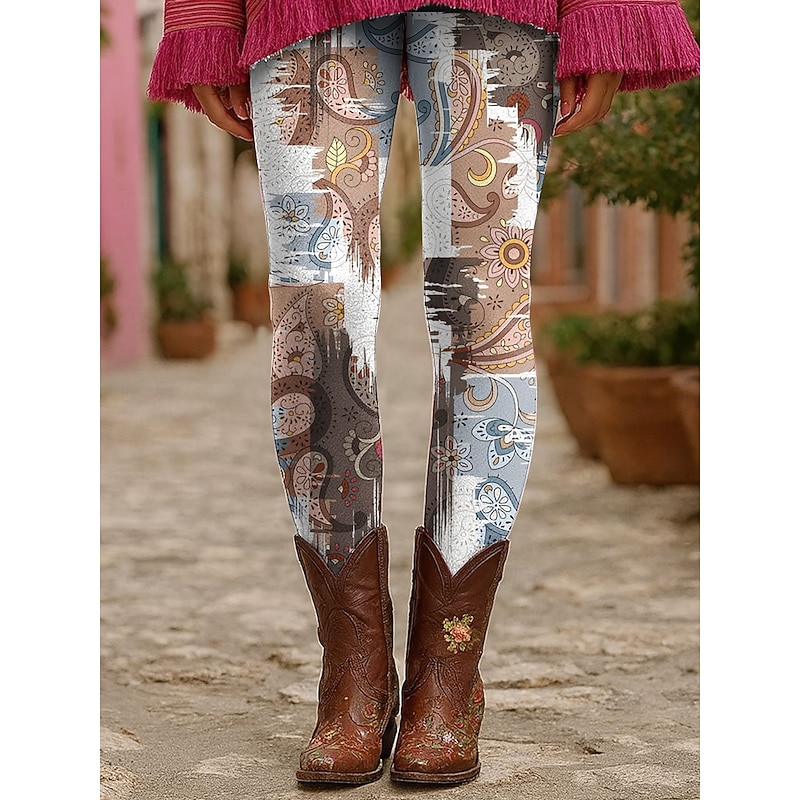 Women's Leggings Vacation Vintage Fashion Ankle-Length High Waist Graphic Paisley Printing Thermal Warm Soft Breathable Stretchy Formal Outdoor Vacation Green Khaki Summer Spring Fall Skinny